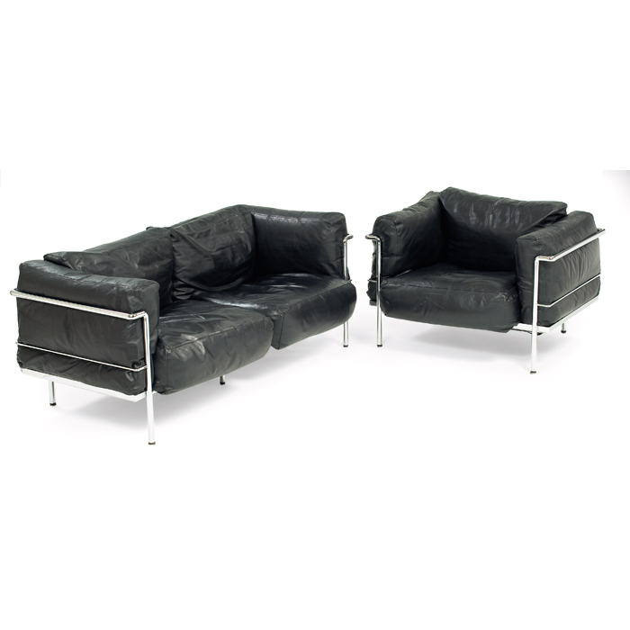 Appraisal: Le Corbusier LC chair and sofa Italy s original black