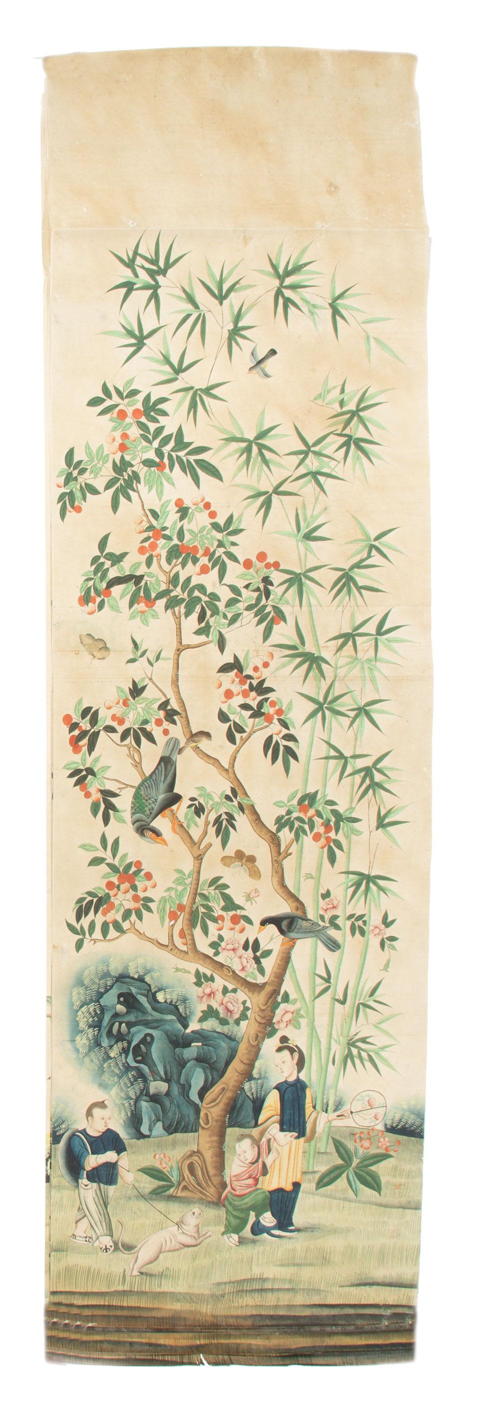 Appraisal: Suite of Four Chinoiserie Wallpaper Panels probably early to mid