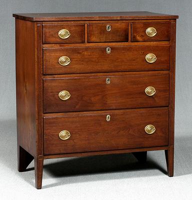 Appraisal: Southern Federal walnut chest three-over-three drawers flanked by reeded panels