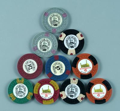 Appraisal: Las Vegas poker chips quot Horseshoe Club quot ten eleven