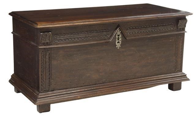 Appraisal: French mixed wood storage trunk early th c top on