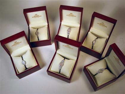 Appraisal: Group of six Jules Jurgensen lady's K diamond mounted wristwatchesIn