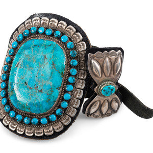 Appraisal: Navajo Sterling Silver Ketoh with Large Turquoise Cabochon and Turquoise