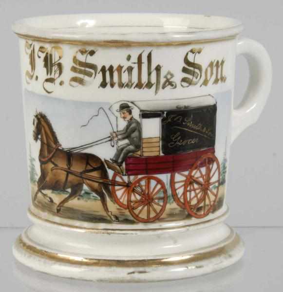 Appraisal: Grocer's Horse-Drawn Wagon Shaving Mug Description Marked J B Smith