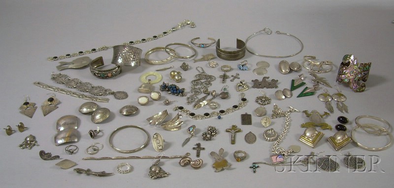 Appraisal: Large Group of Mostly Silver and Sterling Silver Jewelry including