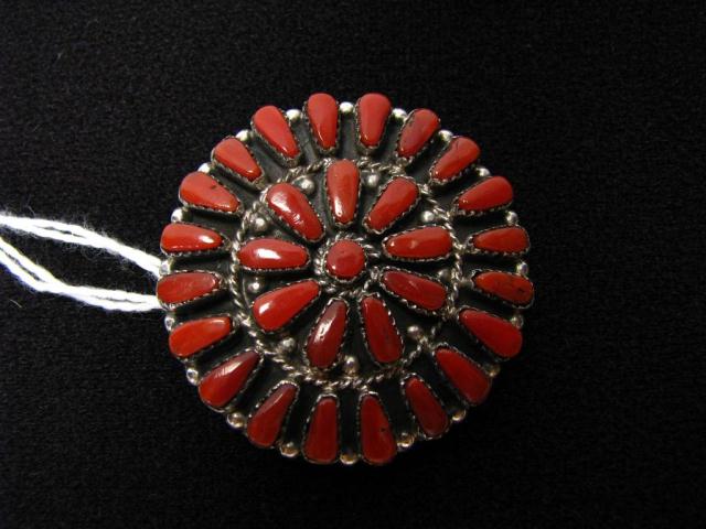 Appraisal: A Zuni coral and silver pin pendant '' diameter signed