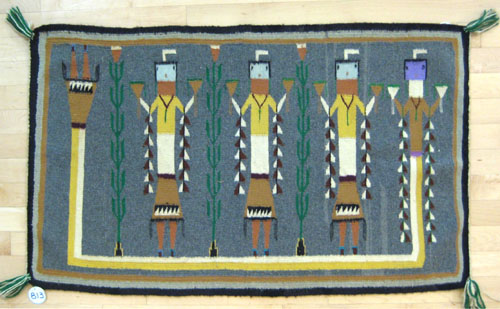 Appraisal: Regional wool Yei rug with four figures x