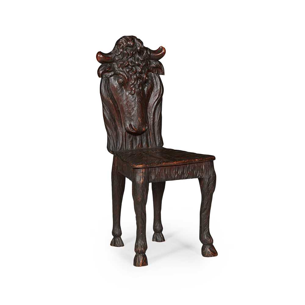 Appraisal: BLACK FOREST 'BULL' HALL CHAIR LATE TH CENTURY the back