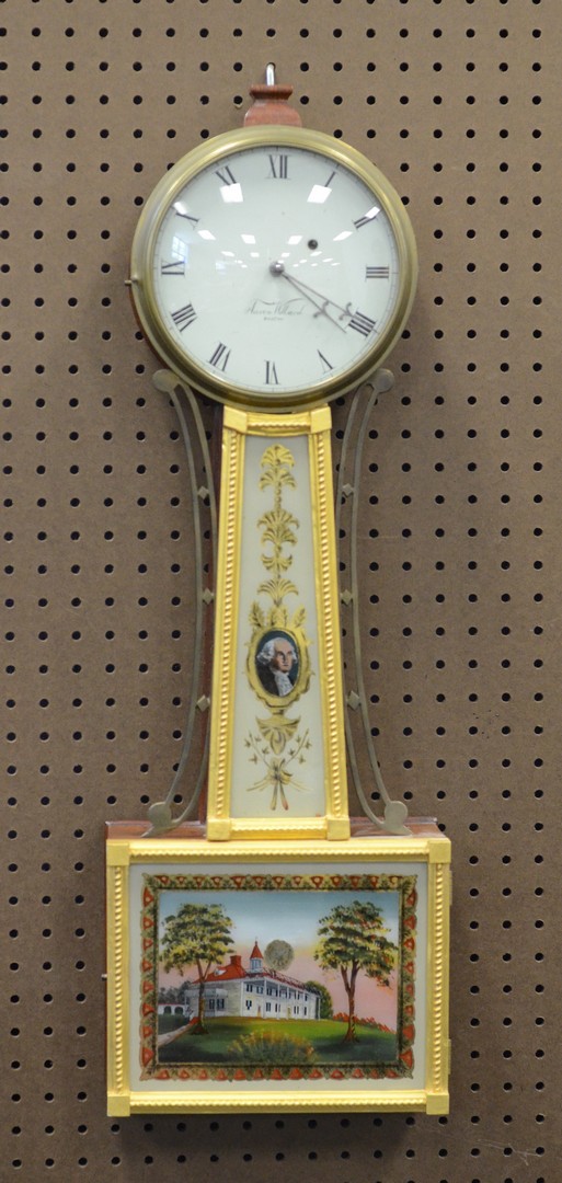 Appraisal: Aaron Willard style weight driven banjo clock early case and