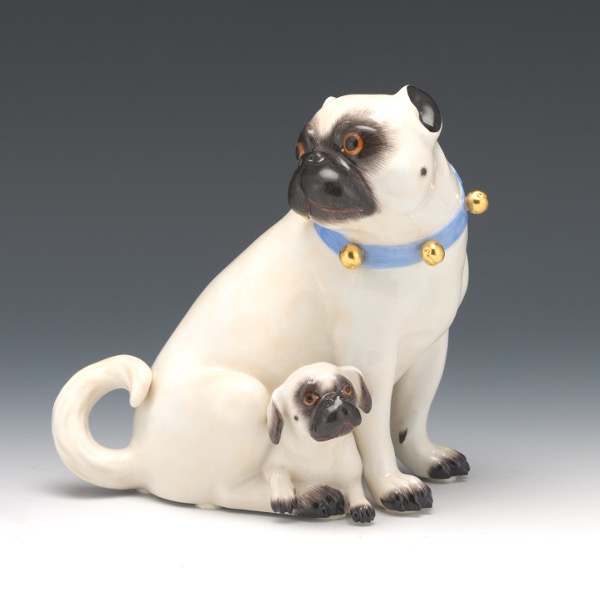 Appraisal: ANTIQUE MEISSEN PORCELAIN PUG DOG WITH A PUPPY GROUPING x