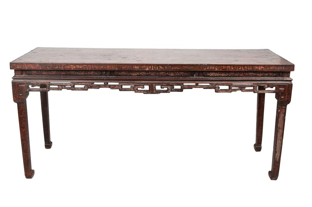 Appraisal: CHINESE LACQUERED CARVED ALTAR TABLE inches wide inches deep inches