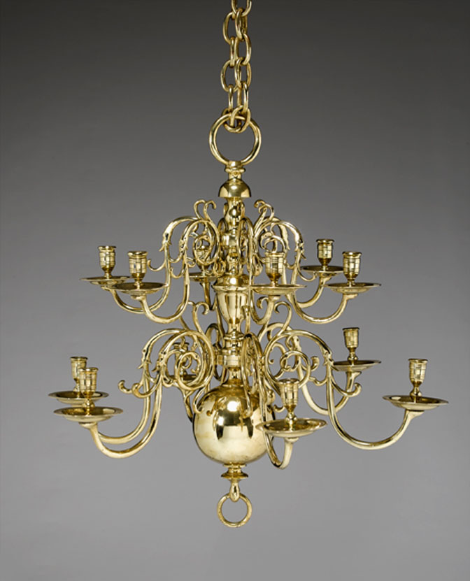 Appraisal: English brass twelve-light chandelier late th century With two tiers