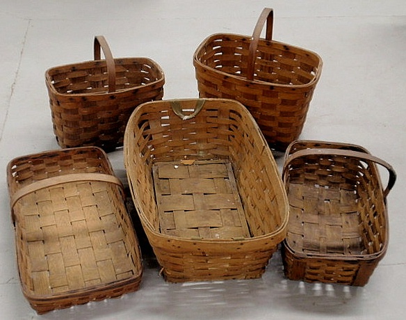 Appraisal: Five splintwood baskets Largest h x x