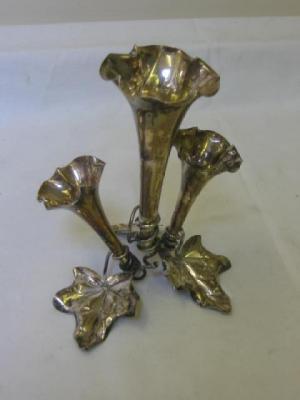 Appraisal: AN EDWARDIAN EPERGNE the three detachable trumpet shaped vases with