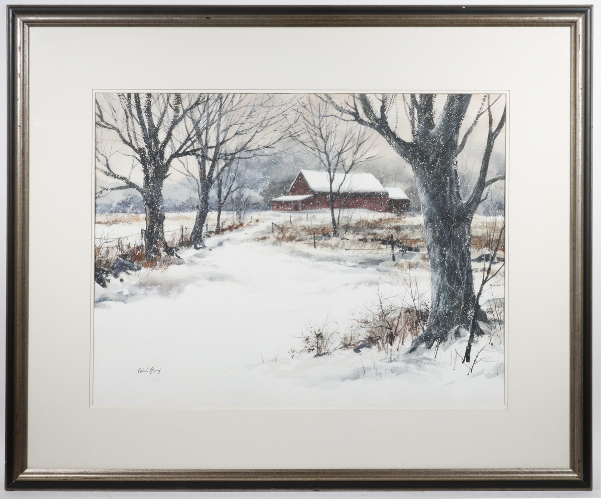 Appraisal: EDWIN LAWSON JAMES HARRIS UK - Winter Farm watercolor on