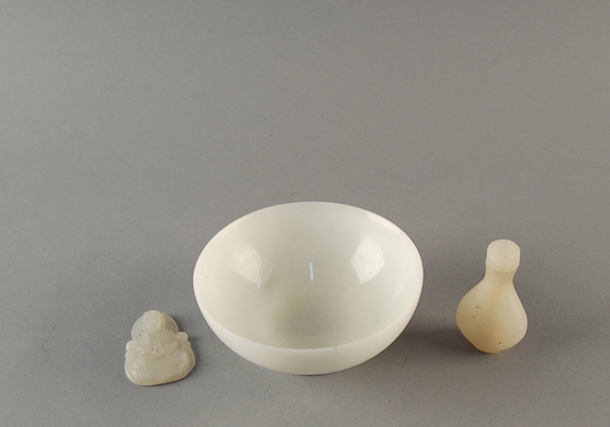 Appraisal: Three Items of Pure White Jade a small footed bowl