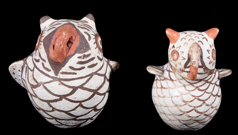 Appraisal: Pair of Zuni Polychrome Pottery Owl Effigy Figures For your