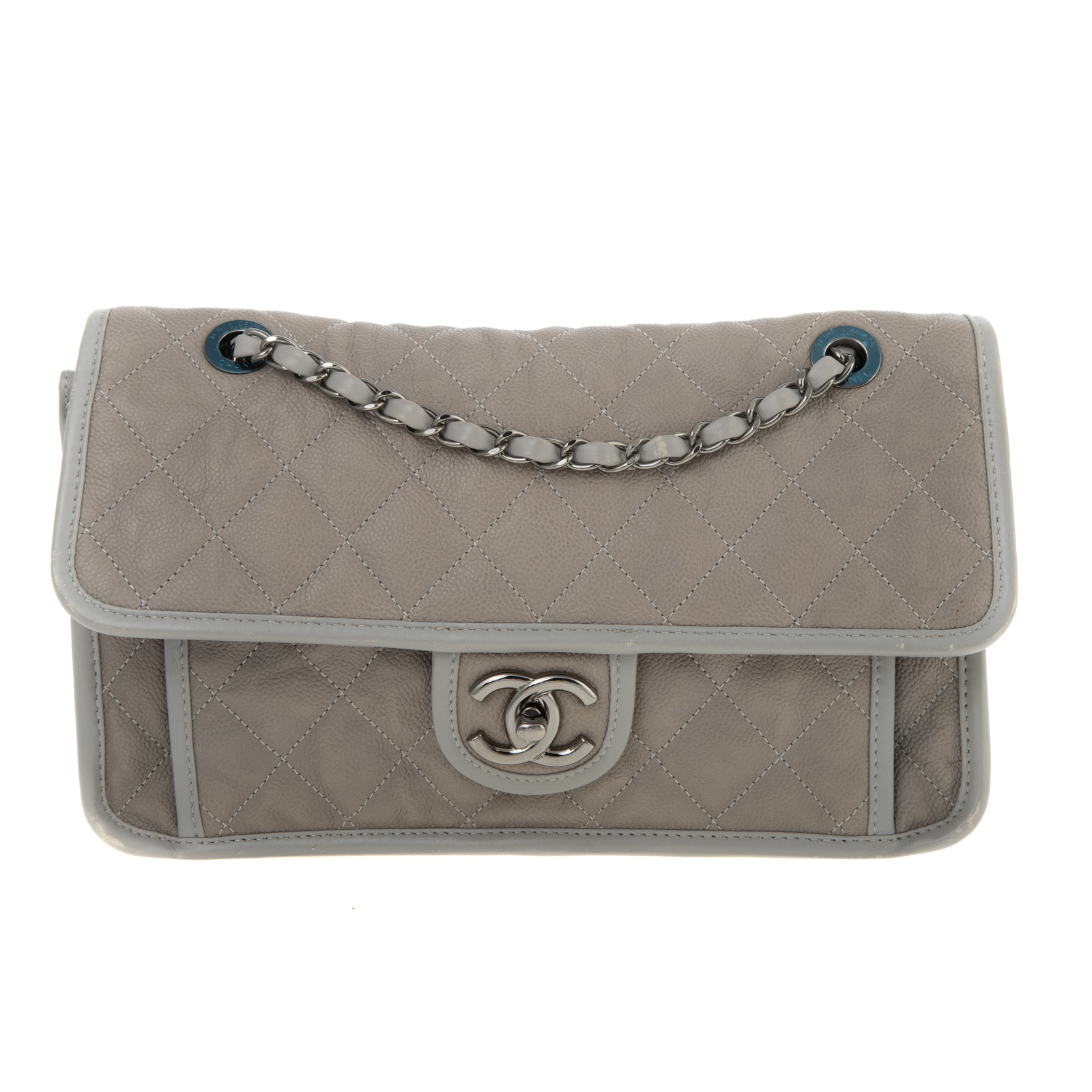 Appraisal: A CHANEL MEDIUM FRENCH RIVIERA FLAP BAG A gray calf