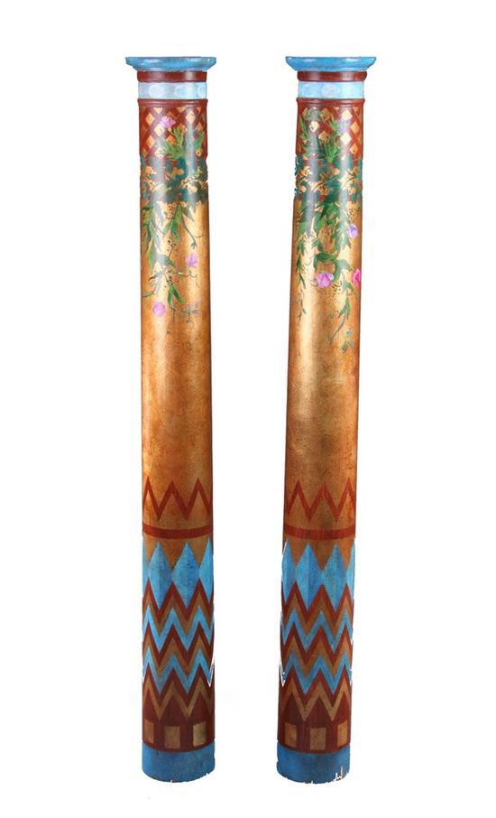 Appraisal: PAIR ARCHITECTURAL PAINTED COLUMNS th century Each Doric column handpainted