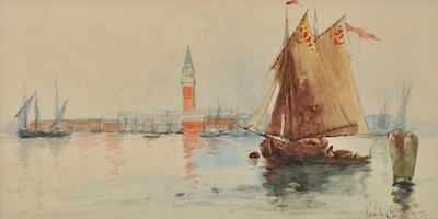 Appraisal: Illegibly Signed Watercolor of Venice Isola San Giorgio Watercolor on