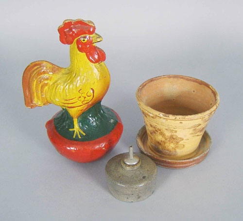 Appraisal: Redware flower pot h together with a stoneware inkwell h