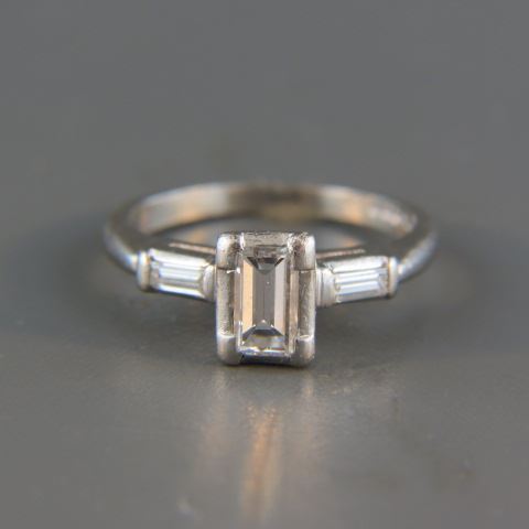 Appraisal: Diamond Platinum Ring carat emerald cut with baguette on each