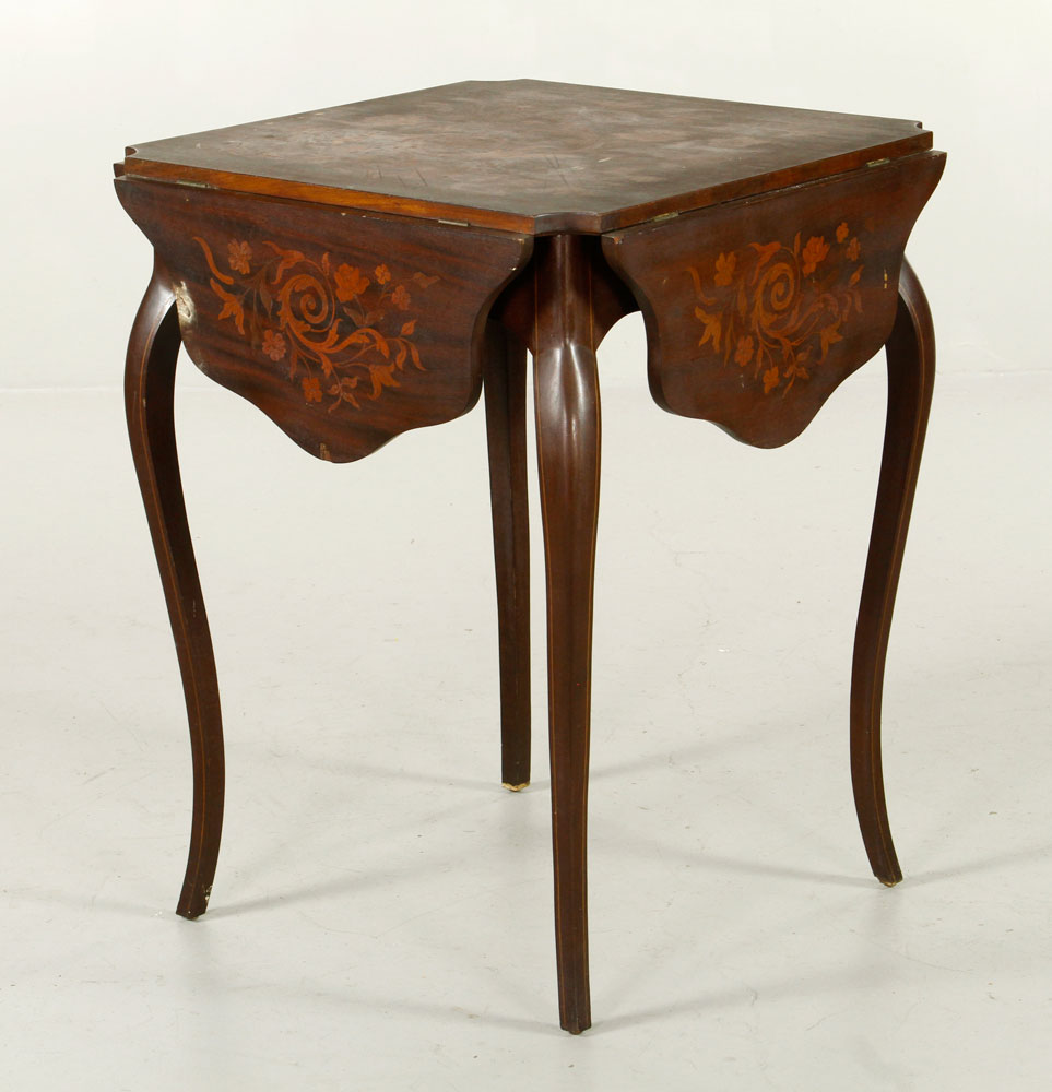 Appraisal: - Inlaid Marquetry Drop Leaf Table Inlaid four drop leaf