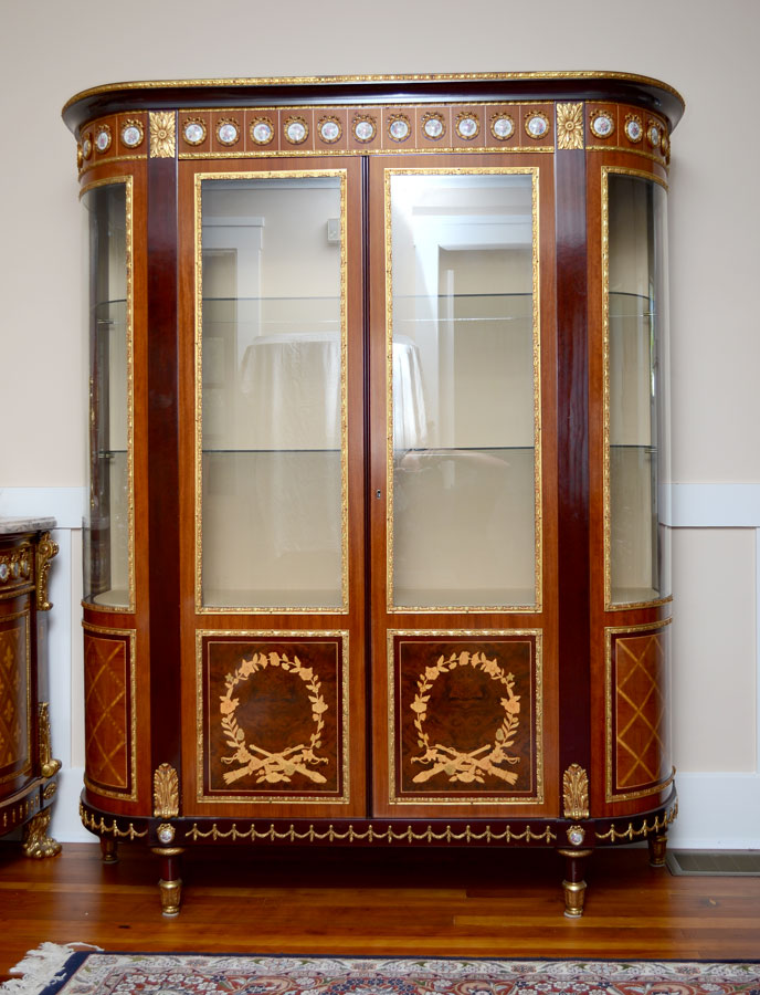 Appraisal: LARGE INLAID ORMOLU MOUNTED DISPLAY CABINET Top and glass framed