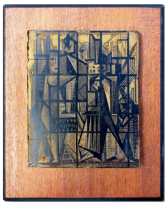 Appraisal: FRIEDLANDER Issac American - Cubist Urban Scene with Figures Woodblock