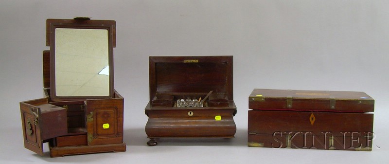 Appraisal: Rosewood Footed Tea Caddy a Chinese Brass-mounted Teak Trinket Box