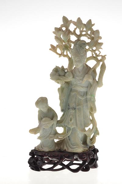 Appraisal: A CHINESE JADEITE FIGURE OF A MAIDEN AND ATTENDANT standing