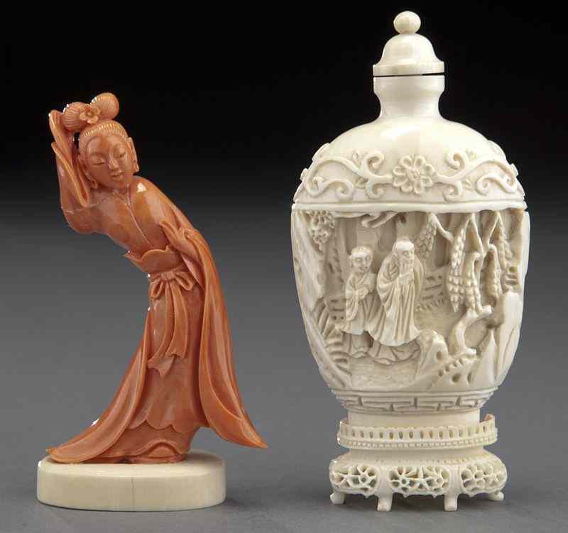 Appraisal: Chinese carvings coral figure ivory International shipping IS NOT available