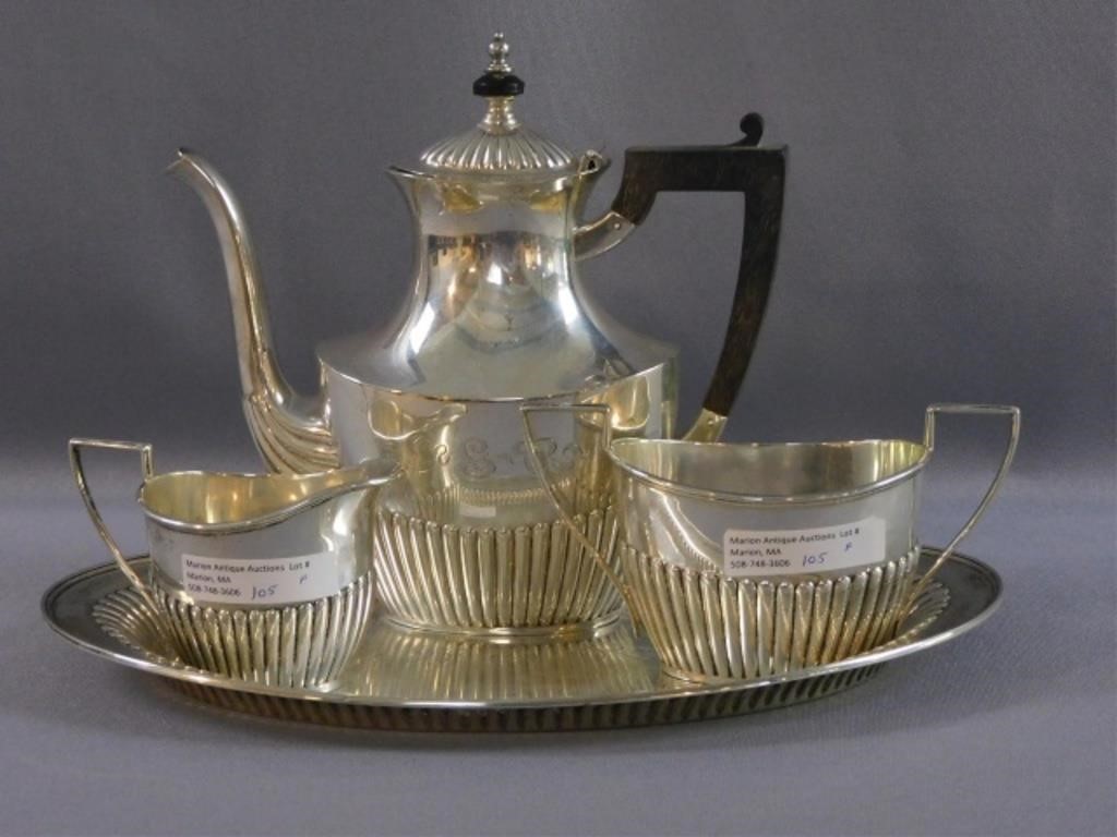 Appraisal: GORHAM STERLING SILVER -PIECE TEA SET CA Ribbed design with