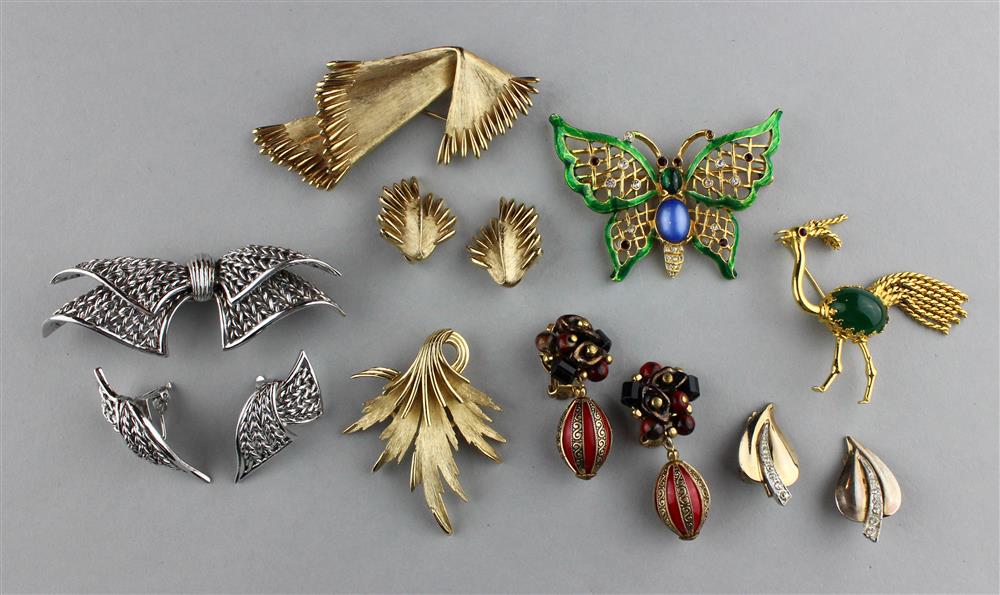 Appraisal: HATTIE CARNEGIE BUTTERFLY ENAMEL WITH CABOCHONS BROOCH AND ALICE CAVINESS