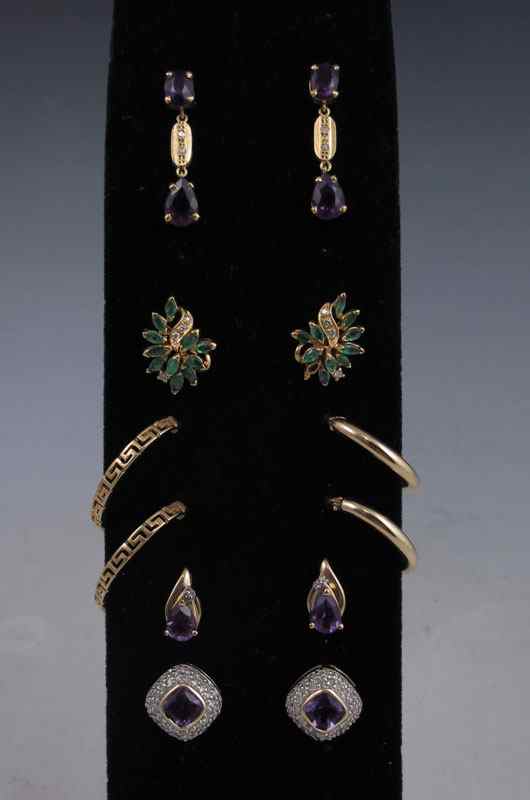 Appraisal: LOT OF K EARRINGS Six pair of K earrings to