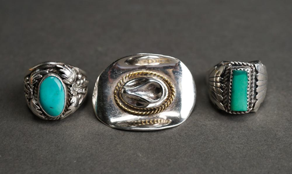 Appraisal: TWO AMERICAN SOUTHWEST STERLING SILVER AND TURQUOISE RINGS AND A