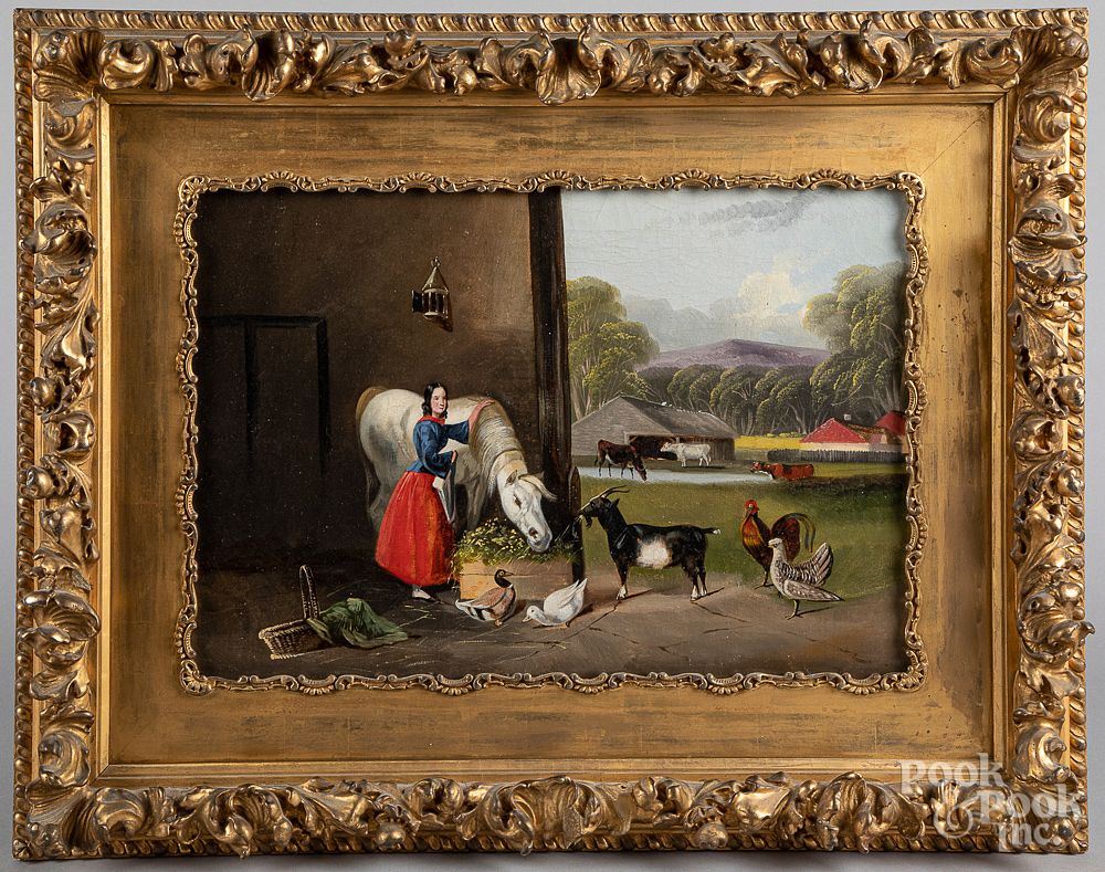 Appraisal: English oil on canvas stable scene late th c English