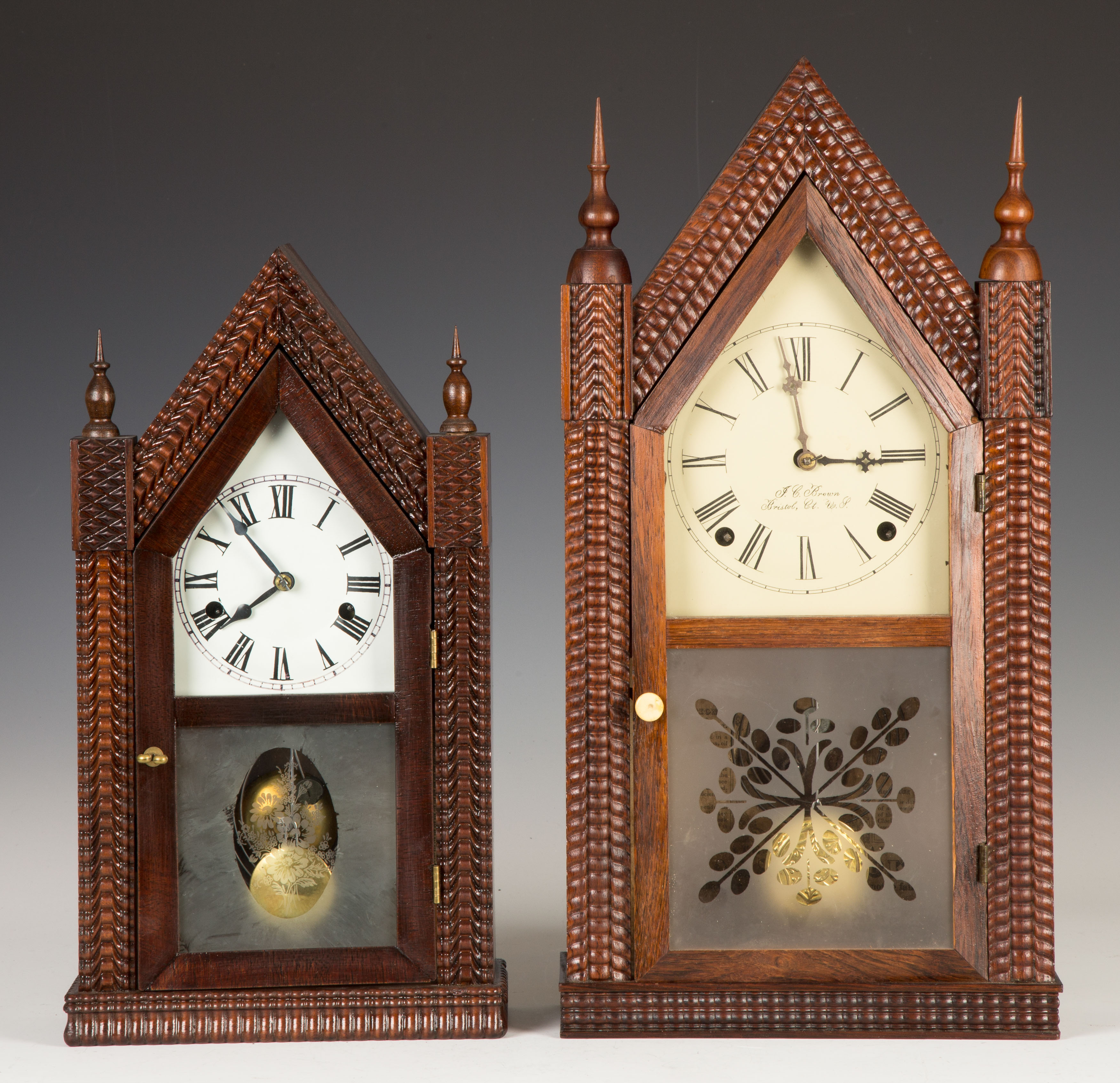 Appraisal: Two J C Brown Ripple Front Steeple Shelf Clocks Both