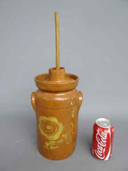 Appraisal: Redware slip decorated butter churn '' Ht