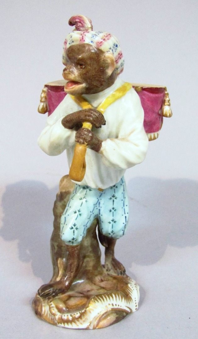 Appraisal: An early thC Meissen porcelain monkey band figure in standing