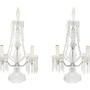 Appraisal: A Cut Glass Two-Light Candelabrum th Century Electrified Height inches