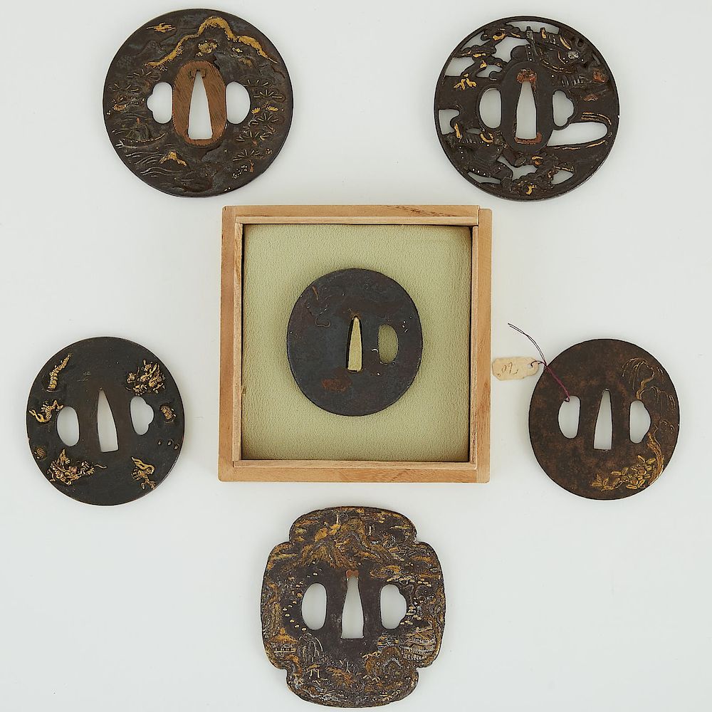 Appraisal: Grp th th c Japanese Inlaid Tsuba Group of seven