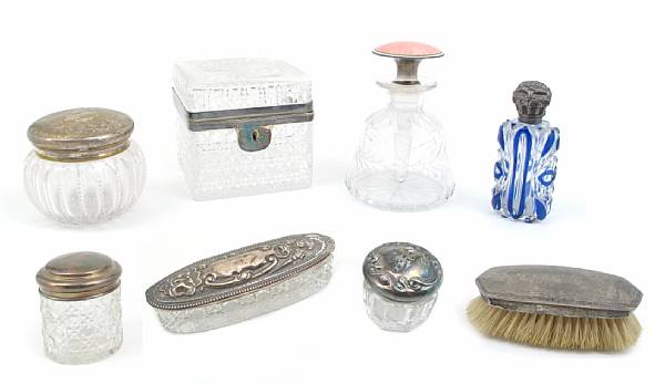 Appraisal: A group of glass table boxes and jars with silver