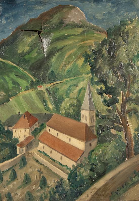 Appraisal: Louis Favre French - Landscape with Church oil on canvas