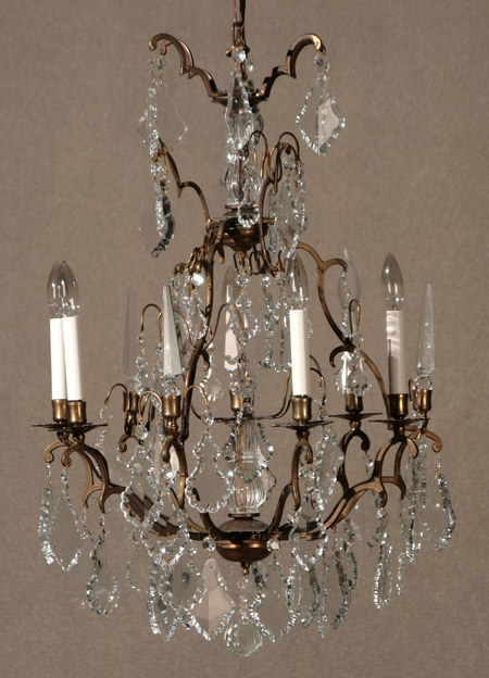 Appraisal: Louis XV Style Brass and Cut Glass Eight-Light Chandelier th