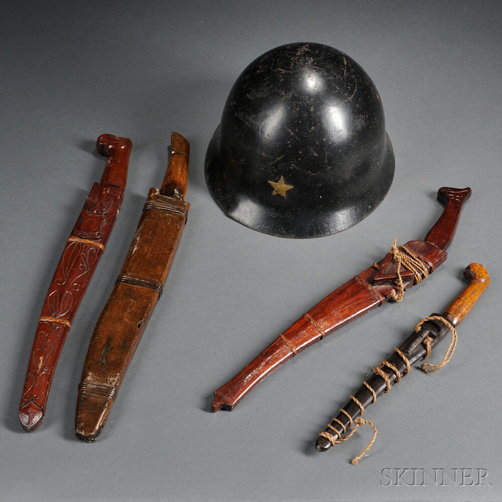 Appraisal: Japanese Helmet Shell and Four Blades c - steel helmet