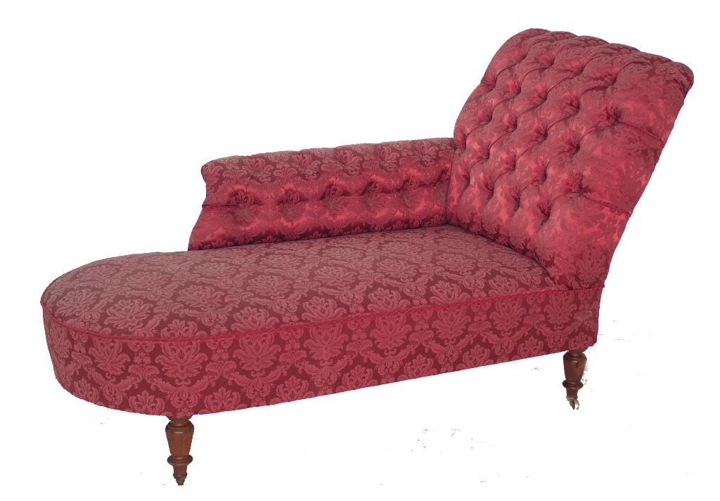 Appraisal: VICTORIAN BUTTON-BACK CHAISE LONGUE the scroll back and arm above