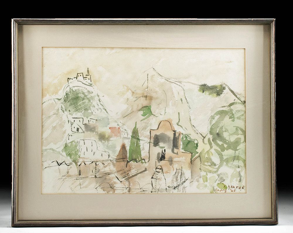 Appraisal: Framed Signed F Draper Watercolor of Capri Francesca Draper American