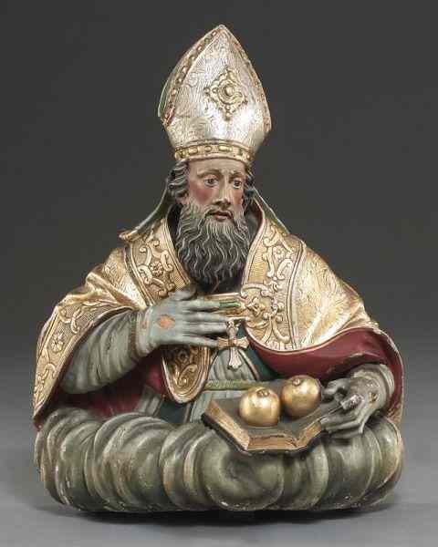 Appraisal: Gilt wood and polychrome carved religious figureof a cardinal wearing