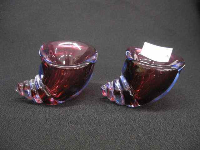 Appraisal: Italian Art Glass Figural Shell Salt Cellars Alexandrite coloring ''